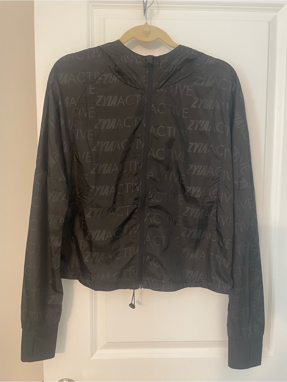 Zyia Black Lightweight Logo Windbreaker Hooded Jacket